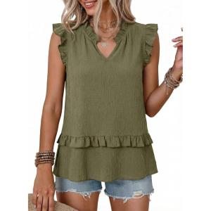 image:imageDokotoo Womens Summer Casual Sleeveless Tops Loose V Neck Ruffled Sleeve Vacation Tank Top Shirts OutfitsGreen