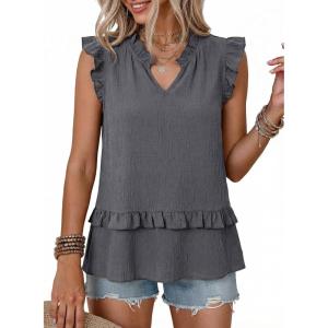 image:imageDokotoo Womens Summer Casual Sleeveless Tops Loose V Neck Ruffled Sleeve Vacation Tank Top Shirts OutfitsGrey