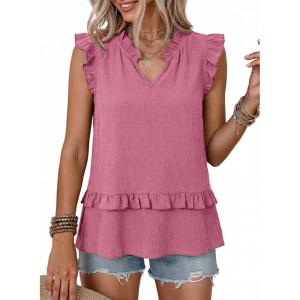 image:imageDokotoo Womens Summer Casual Sleeveless Tops Loose V Neck Ruffled Sleeve Vacation Tank Top Shirts OutfitsPink