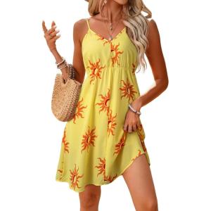 image:imageDokotoo Womens Summer Dresses Floral V Neck Spaghetti Strap Flowy Boho Dresses SundressYellow