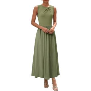 image:imageDokotoo Womens Summer Sleeveless Maxi Dress 2026 Casual Crewneck Twist Knot Stretch a Line Cocktail Dress with PocketVineyard Green
