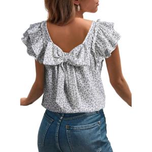 image:imageDokotoo Womens Tops Casual Square Neck Bow Tie Back Blouse Ruffle Butterfly Sleeve Babydoll Textured ShirtA Black
