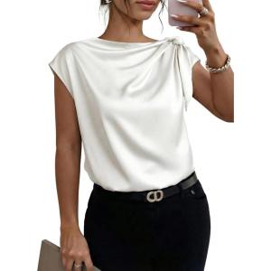 image:imageDokotoo Womens Tops Dressy Casual Elegant Bow Tie Neck Short Sleeve Blouses Spring Office Work Business Outfits ShirtsWhite