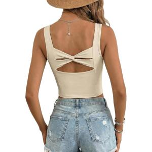 image:imageDokotoo Womens Workout Tank Tops with Built in Bra Casual Sleeveless Shirts Cross Backless Fitted Going Out TopsApricot