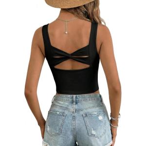 image:imageDokotoo Womens Workout Tank Tops with Built in Bra Casual Sleeveless Shirts Cross Backless Fitted Going Out TopsBlack