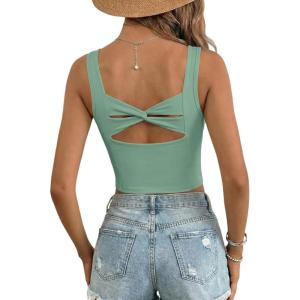 image:imageDokotoo Womens Workout Tank Tops with Built in Bra Casual Sleeveless Shirts Cross Backless Fitted Going Out TopsGreen