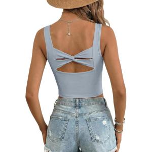 image:imageDokotoo Womens Workout Tank Tops with Built in Bra Casual Sleeveless Shirts Cross Backless Fitted Going Out TopsIce Blue