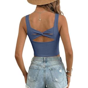 image:imageDokotoo Womens Workout Tank Tops with Built in Bra Casual Sleeveless Shirts Cross Backless Fitted Going Out TopsNavy Blue