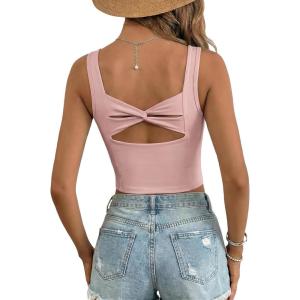 image:imageDokotoo Womens Workout Tank Tops with Built in Bra Casual Sleeveless Shirts Cross Backless Fitted Going Out TopsPink