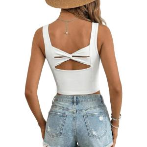 image:imageDokotoo Womens Workout Tank Tops with Built in Bra Casual Sleeveless Shirts Cross Backless Fitted Going Out TopsWhite