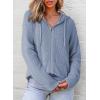 image:imageDokotoo Womens Full Zip Up Hoodies Waffle Knit Long Sleeve Drawstring Casual Sweatshirt Hooded TopsBeau Blue