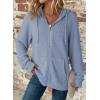 image:imageDokotoo Womens Full Zip Up Hoodies Waffle Knit Long Sleeve Drawstring Casual Sweatshirt Hooded TopsBeau Blue