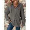 image:imageDokotoo Womens Full Zip Up Hoodies Waffle Knit Long Sleeve Drawstring Casual Sweatshirt Hooded TopsGrey