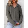 image:imageDokotoo Womens Full Zip Up Hoodies Waffle Knit Long Sleeve Drawstring Casual Sweatshirt Hooded TopsGrey