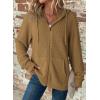 image:imageDokotoo Womens Full Zip Up Hoodies Waffle Knit Long Sleeve Drawstring Casual Sweatshirt Hooded TopsKhaki