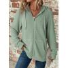 image:imageDokotoo Womens Full Zip Up Hoodies Waffle Knit Long Sleeve Drawstring Casual Sweatshirt Hooded TopsSmoke Green