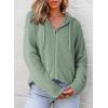 image:imageDokotoo Womens Full Zip Up Hoodies Waffle Knit Long Sleeve Drawstring Casual Sweatshirt Hooded TopsSmoke Green
