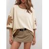 image:imageDokotoo Womens Oversized 34 Sleeve Sweatshirt Floral Patch Crewneck Pullover Casual TopsBeige