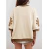 image:imageDokotoo Womens Oversized 34 Sleeve Sweatshirt Floral Patch Crewneck Pullover Casual TopsBeige