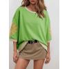 image:imageDokotoo Womens Oversized 34 Sleeve Sweatshirt Floral Patch Crewneck Pullover Casual TopsLight Green