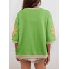 image:imageDokotoo Womens Oversized 34 Sleeve Sweatshirt Floral Patch Crewneck Pullover Casual TopsLight Green