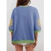 image:imageDokotoo Womens Oversized 34 Sleeve Sweatshirt Floral Patch Crewneck Pullover Casual TopsSky Blue