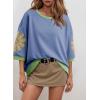 image:imageDokotoo Womens Oversized 34 Sleeve Sweatshirt Floral Patch Crewneck Pullover Casual TopsSky Blue