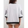 image:imageDokotoo Womens Oversized 34 Sleeve Sweatshirt Floral Patch Crewneck Pullover Casual TopsWhite