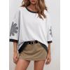 image:imageDokotoo Womens Oversized 34 Sleeve Sweatshirt Floral Patch Crewneck Pullover Casual TopsWhite