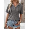 image:imageDokotoo Womens Summer Tops 2026 Short Sleeve Button V Neck Waffle Knit Lightweight Drawstring Hoodies Casual Blouses ShirtsGrey