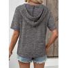 image:imageDokotoo Womens Summer Tops 2026 Short Sleeve Button V Neck Waffle Knit Lightweight Drawstring Hoodies Casual Blouses ShirtsGrey