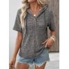 image:imageDokotoo Womens Summer Tops 2026 Short Sleeve Button V Neck Waffle Knit Lightweight Drawstring Hoodies Casual Blouses ShirtsGrey