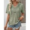 image:imageDokotoo Womens Summer Tops 2026 Short Sleeve Button V Neck Waffle Knit Lightweight Drawstring Hoodies Casual Blouses ShirtsVineyard Green