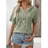 image:imageDokotoo Womens Summer Tops 2026 Short Sleeve Button V Neck Waffle Knit Lightweight Drawstring Hoodies Casual Blouses ShirtsVineyard Green