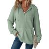 image:imageDokotoo Womens Full Zip Up Hoodies Waffle Knit Long Sleeve Drawstring Casual Sweatshirt Hooded TopsSmoke Green