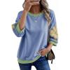 image:imageDokotoo Womens Oversized 34 Sleeve Sweatshirt Floral Patch Crewneck Pullover Casual TopsSky Blue