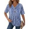 image:imageDokotoo Womens Summer Tops 2026 Short Sleeve Button V Neck Waffle Knit Lightweight Drawstring Hoodies Casual Blouses ShirtsSky Blue