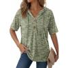 image:imageDokotoo Womens Summer Tops 2026 Short Sleeve Button V Neck Waffle Knit Lightweight Drawstring Hoodies Casual Blouses ShirtsVineyard Green