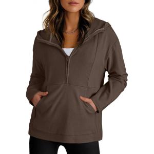 image:imageDokotoo Hoodies for Women Soft Fleece Half Zip Up Hoodie Long Sleeve Casual Pullover Oversized Sweatshirt Hooded TopsBrown