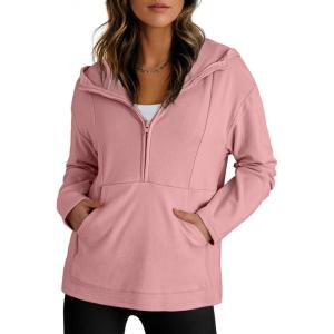 image:imageDokotoo Hoodies for Women Soft Fleece Half Zip Up Hoodie Long Sleeve Casual Pullover Oversized Sweatshirt Hooded TopsPink