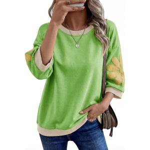 image:imageDokotoo Womens Oversized 34 Sleeve Sweatshirt Floral Patch Crewneck Pullover Casual TopsLight Green