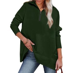 image:imageDokotoo Womens Casual Oversized Half Zip Sweatshirts Long Sleeve Solid Color Pullover Jackets with PocketsBblackish Green