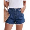 image:imageDokotoo Denim Shorts for Women Scalloped Lace Trim Mid Rise Jean Shorts Pleated Wide Leg Stretchy Summer Hot ShortBlue