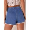 image:imageDokotoo Denim Shorts for Women Scalloped Lace Trim Mid Rise Jean Shorts Pleated Wide Leg Stretchy Summer Hot ShortBlue