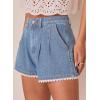 image:imageDokotoo Denim Shorts for Women Scalloped Lace Trim Mid Rise Jean Shorts Pleated Wide Leg Stretchy Summer Hot ShortLight Blue