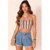 image:imageDokotoo Denim Shorts for Women Scalloped Lace Trim Mid Rise Jean Shorts Pleated Wide Leg Stretchy Summer Hot ShortLight Blue
