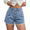 image:imageDokotoo Denim Shorts for Women Scalloped Lace Trim Mid Rise Jean Shorts Pleated Wide Leg Stretchy Summer Hot ShortLight Blue