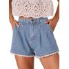 image:imageDokotoo Denim Shorts for Women Scalloped Lace Trim Mid Rise Jean Shorts Pleated Wide Leg Stretchy Summer Hot ShortLight Blue