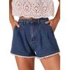 image:imageDokotoo Denim Shorts for Women Scalloped Lace Trim Mid Rise Jean Shorts Pleated Wide Leg Stretchy Summer Hot ShortNavy Blue