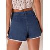 image:imageDokotoo Denim Shorts for Women Scalloped Lace Trim Mid Rise Jean Shorts Pleated Wide Leg Stretchy Summer Hot ShortNavy Blue
